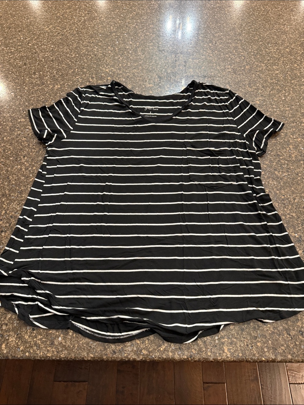 Grace & Lace Black and White Striped Short Sleeve Tee